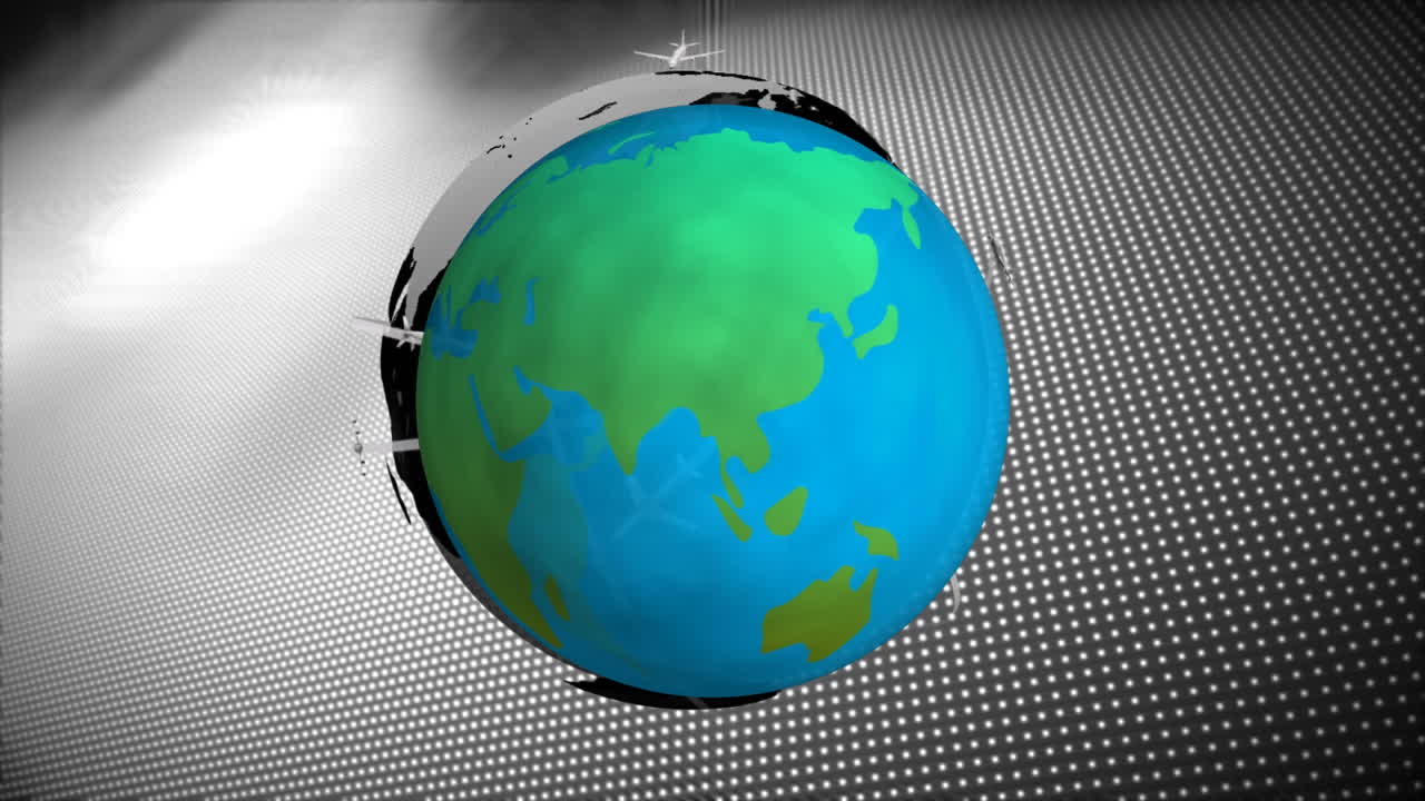 animación digital del icono del globo girando contra el patrón de puntos con textura en fondo gris