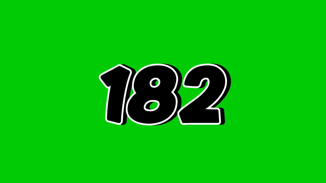 Number 182 Reveal Animation with Smoke Effect on Green Screen Black Cartoon Style Motion Graphic Element