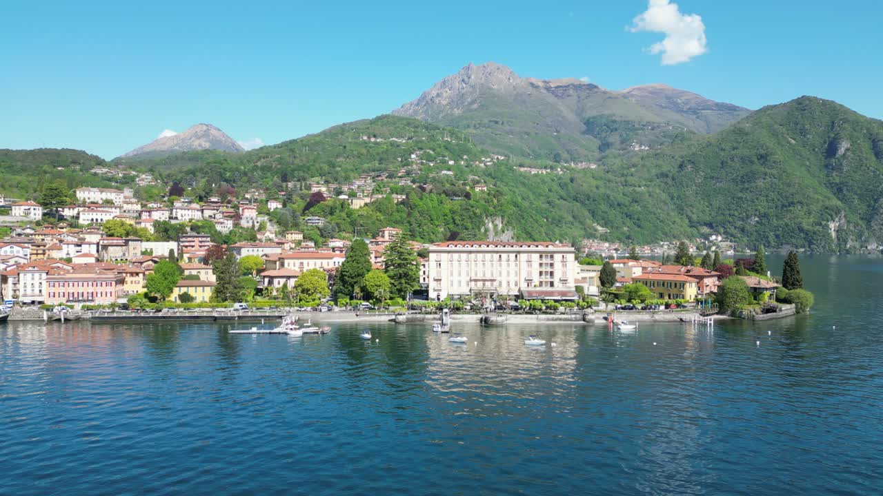 Lakefront Town Of Menaggio In The Province Of Como, Lombardy, Northern Italy. Aerial Drone Shot