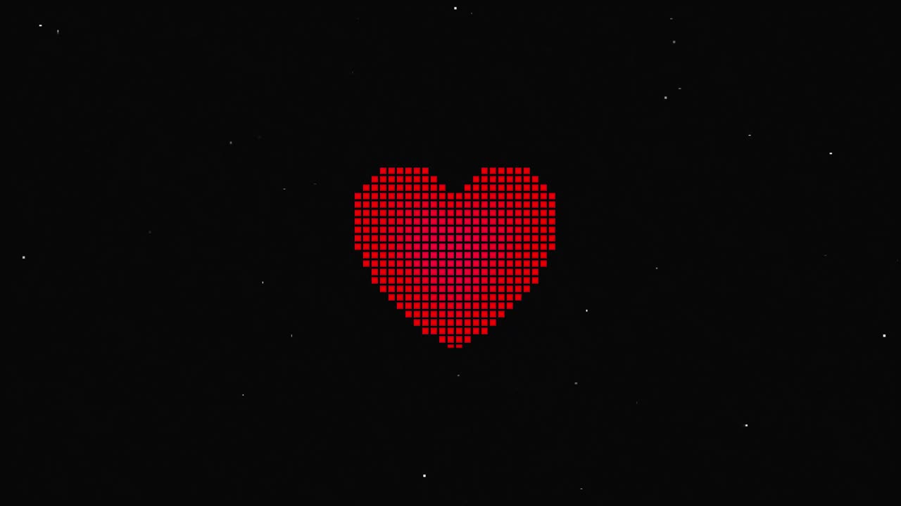 픽셀 심장 hud 디지털 오래된 tv 스크린에 홀로그램 상징 무결 루프 고장 애니메이션, 심장, 역동적인 레트로 및 즐거운, 다채롭고 빈티지 비디오 영상.