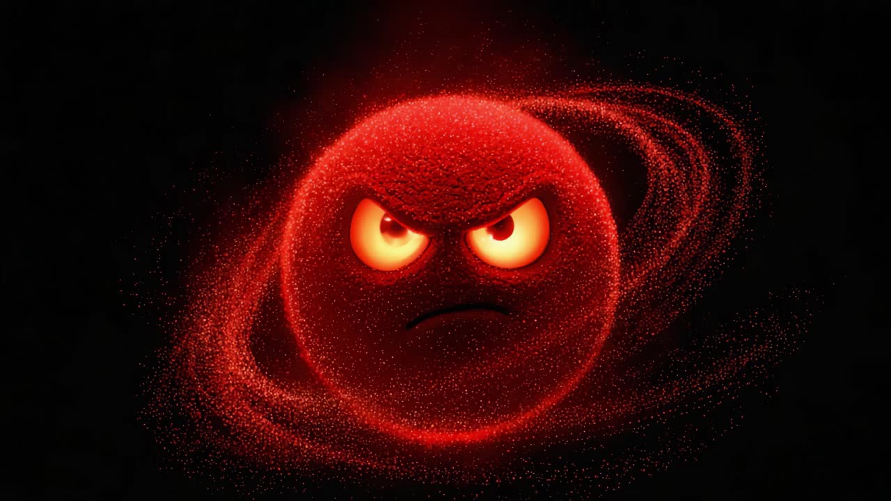 An Intense Red Planet Character with an Angry Expression Surrounded by a Cosmic Swirl, Capturing the Emotions of Frustration and Aggression in an Imaginative Space Setting