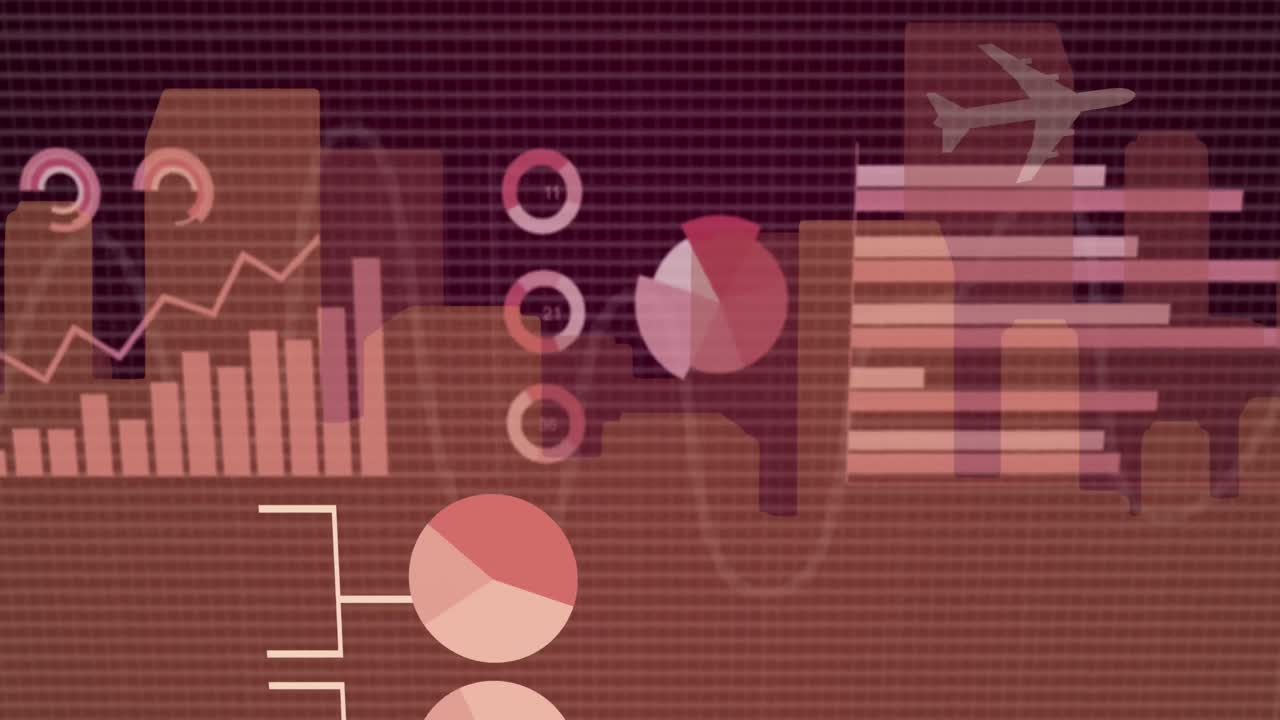 animación del procesamiento de datos financieros sobre el paisaje urbano