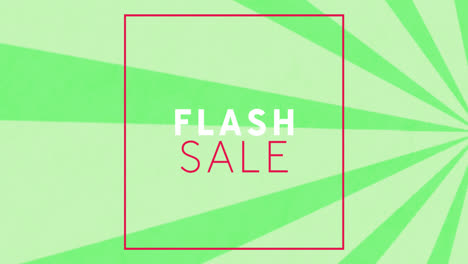 animation of flash sale text in square over stripes against abstract background