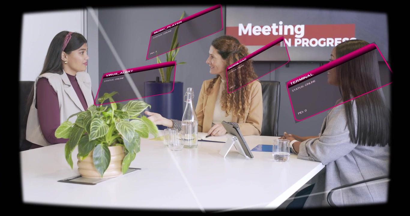 Vertical video: Reacting to AR three women in blazers sealing deal with handshake at meeting table