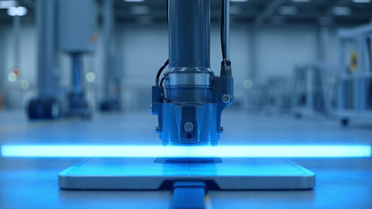 Close-up of Robotic Arm Performing Precision Laser Scan in Factory