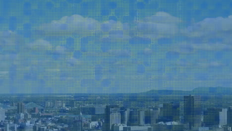 animación de la malla con procesamiento de datos sobre el paisaje urbano