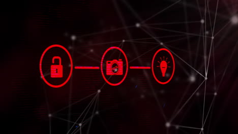 animación de la red de conexiones con iconos digitales sobre un fondo oscuro