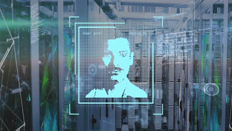 animación del procesamiento de fotos y datos biométricos a través de servidores informáticos