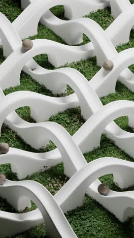 abstract geometric design with white curves on green grass