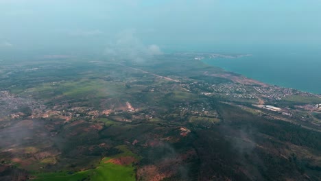 Aerial-view-dolly-in-through-the-clouds-in-the-commune-of-Puchuncavi,-central-coast-of-Chile