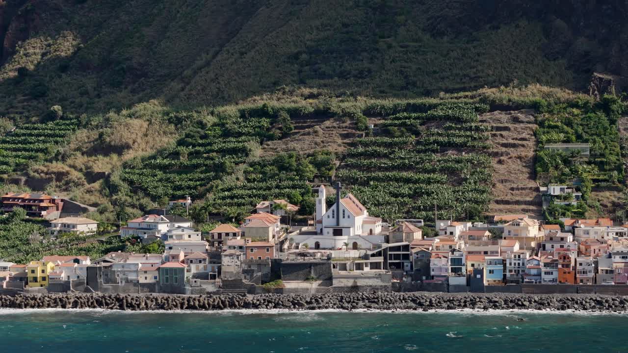 Drone view of residential housing in Paul do Mar, Madeira island, Portugal
