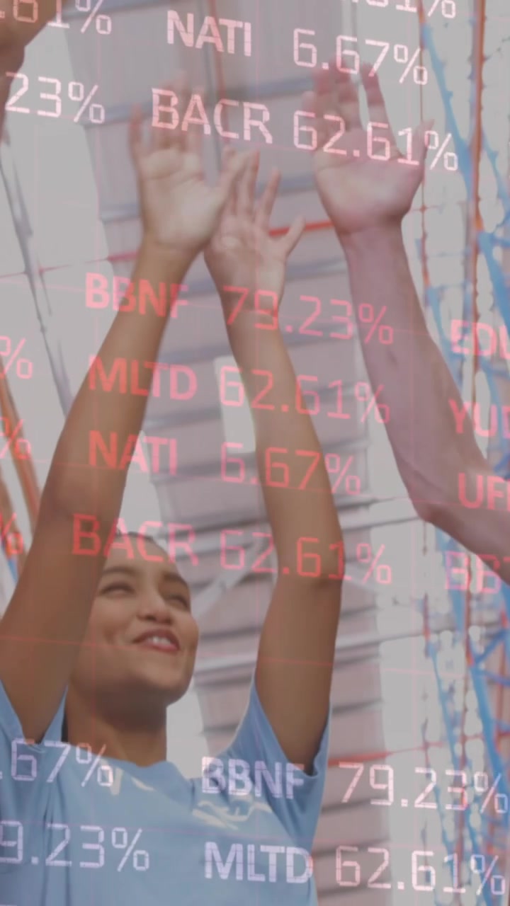 Animation du marché boursier sur des personnes travaillant dans un entrepôt