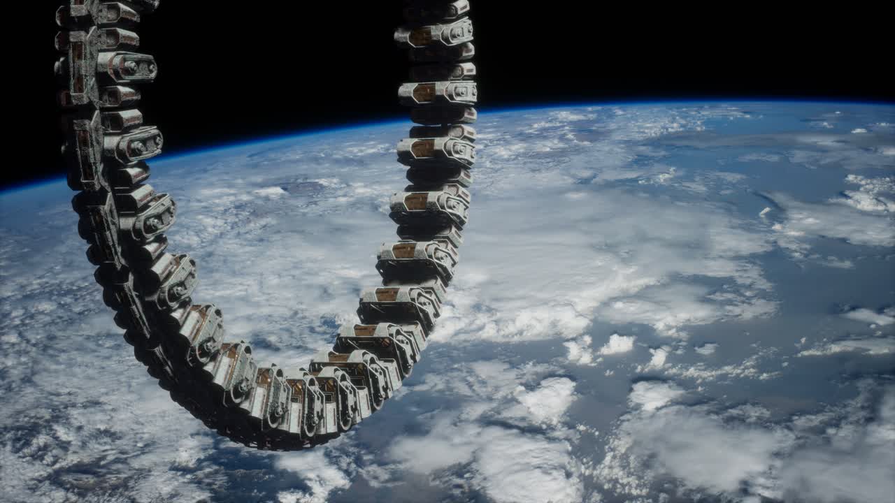 Stazione spaziale futuristica in orbita terrestre