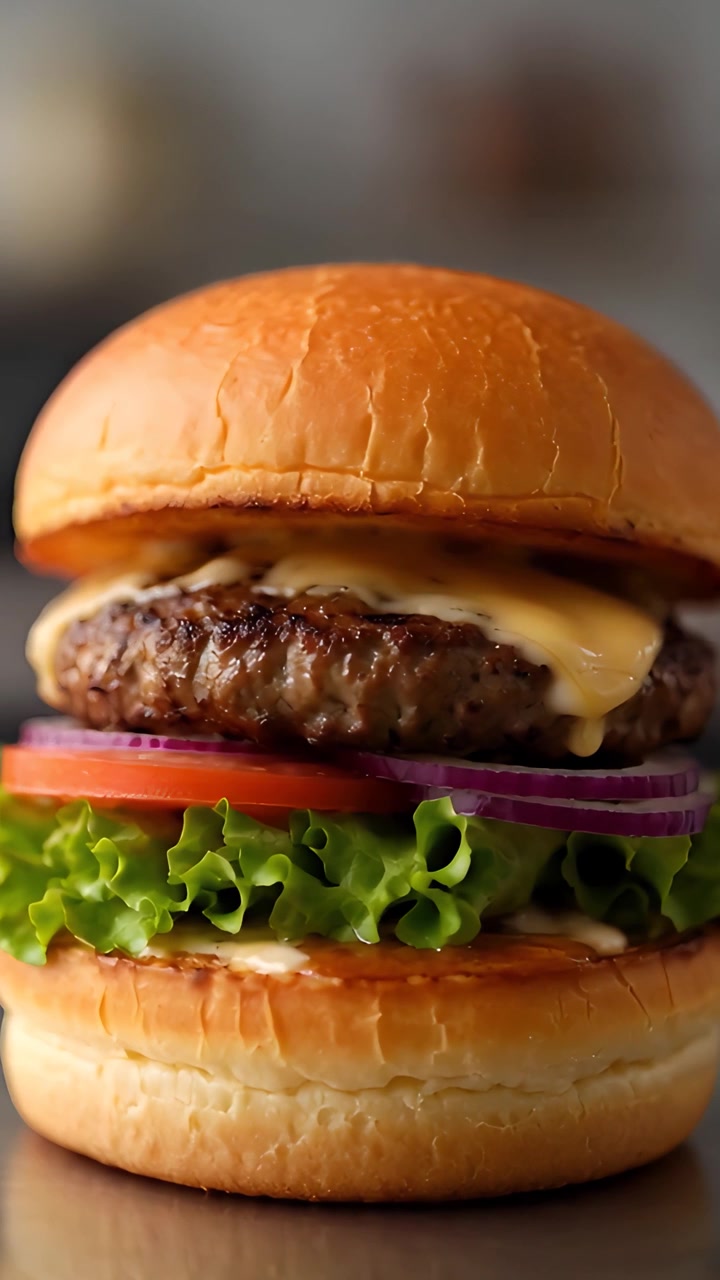 Hamburger Succoso Primo Piano Sfondo Bokeh 4K