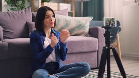 woman vlogging at home