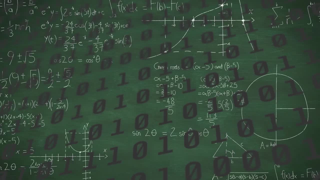 animación de fórmulas matemáticas en movimiento sobre un fondo oscuro