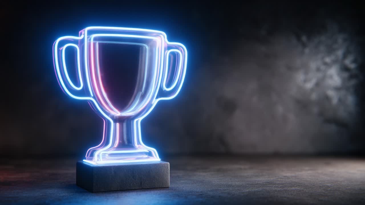 A Glowing Neon Trophy Showcasing Brilliance and Achievement in a Modern, Stylish Way, Perfect for Celebrating Success in Any Competition or Recognition Event