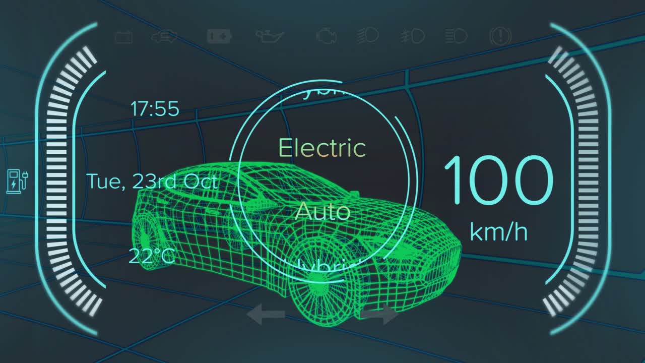 Opening UI shifting modes Auto Electric Hybrid as speed rising, falling on car showing control