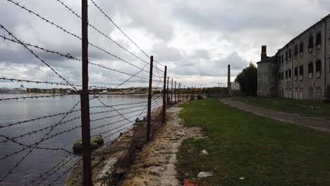 a heart shape symbol made out of barbed wire on the prison fence in tallinn, estonia