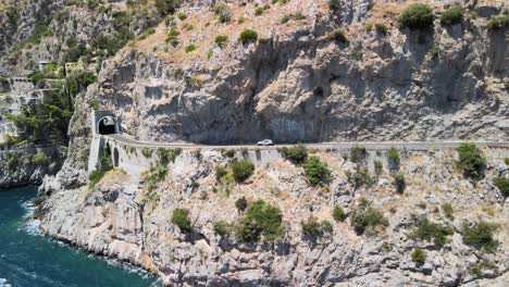 amalfi coast in summer season, aerial view from drone