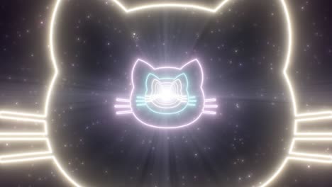 la forma de la cabeza del gato, el contorno, el resplandor, el túnel de luz de neón, el portal fluorescente, la animación de fondo de movimiento de bucle vj sin costuras en 4k.