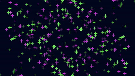 fly green and purple crosses in dark space