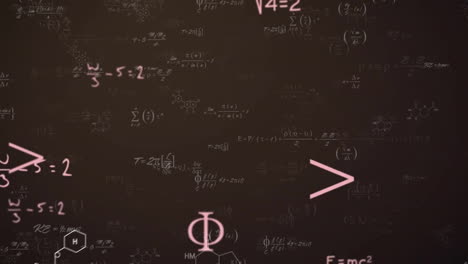 animación de ecuaciones matemáticas y símbolos sobre un fondo oscuro