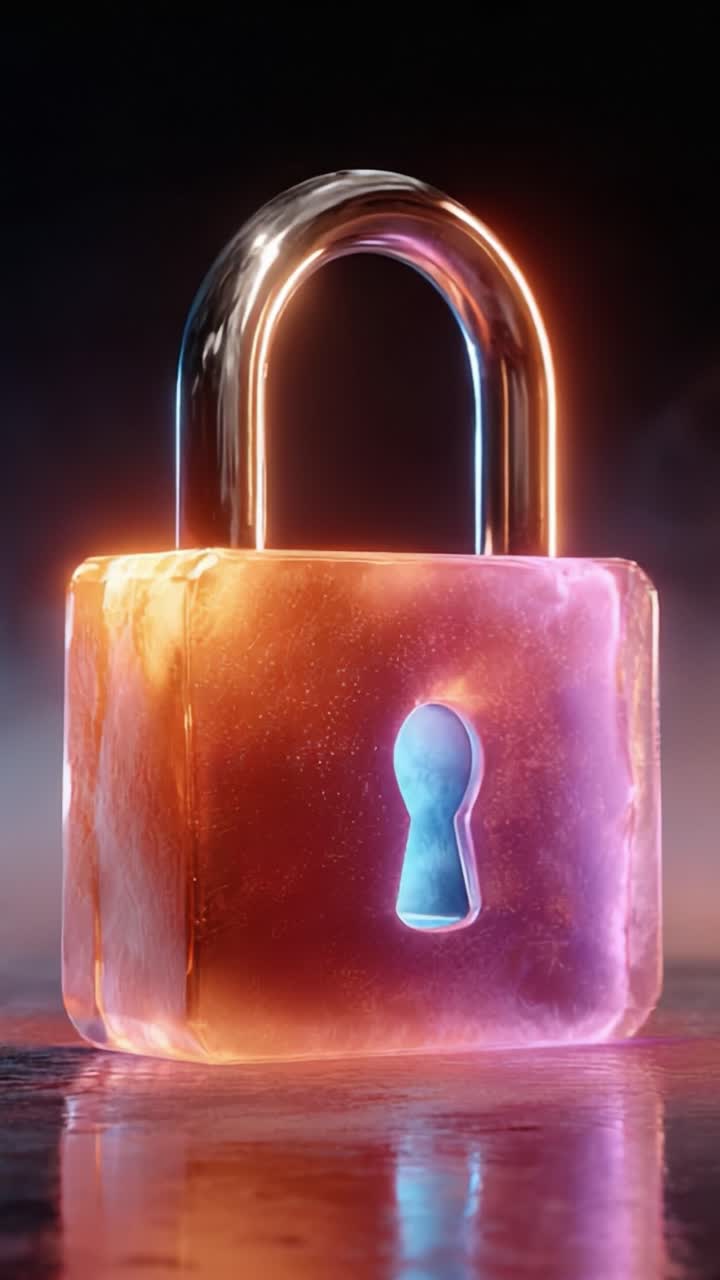 Una straordinaria rappresentazione visiva di un enigmatico lucchetto illuminato, simbolo di sicurezza e mistero, con colori vivaci e accattivanti effetti di luce