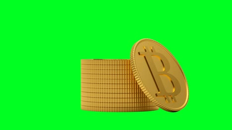 a bitcoin coin on a green screen in 3d animation. 4k