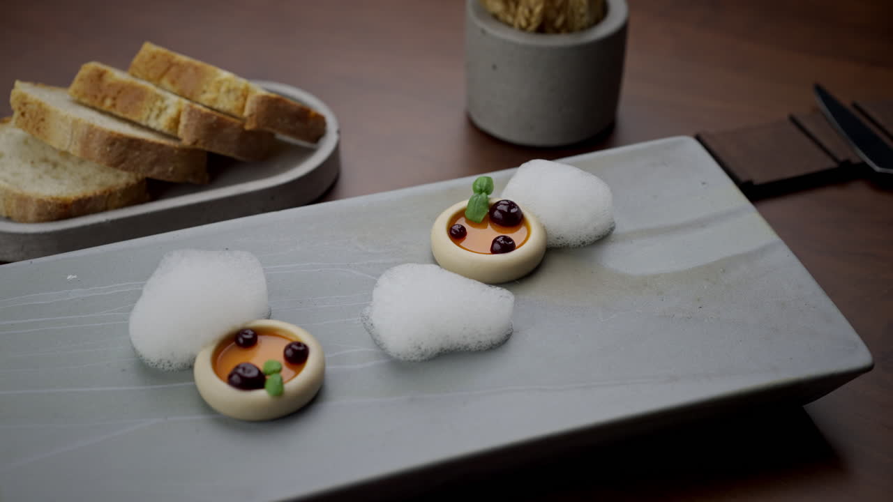 Gourmet dessert and bread