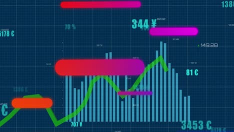 Animation-Eines-Abstrakten-Musters-über-Einem-Diagramm-Und-Steigenden-Zahlen-Mit-Mehreren-Währungssymbolen