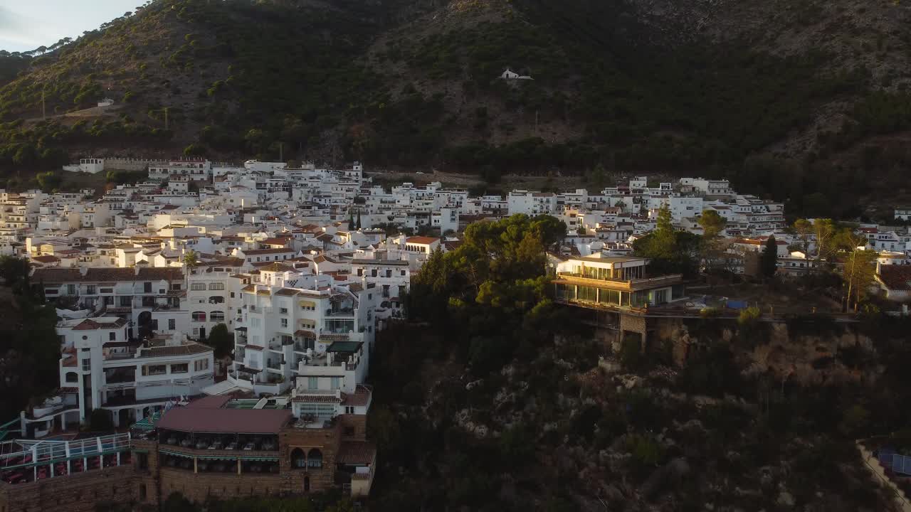 White township in mountains of Spain, aerial drone view