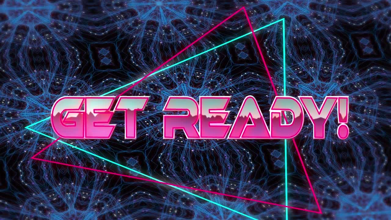 animación de texto listo sobre formas en movimiento caleidoscópicas