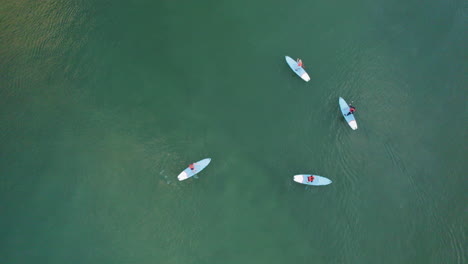 Tranquil-Beach-With-Tourists-Standup-Paddleboarding-At-Orlowo-In-Gdynia,-Poland