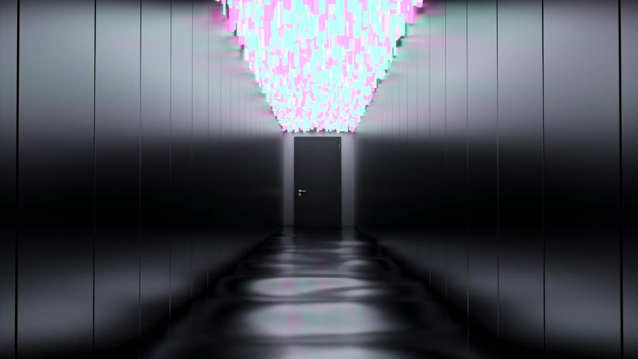 Neon Hallway with Door