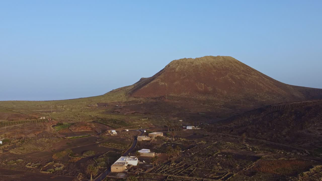 Aerial View Of The Corona Volcano Near The Rural Ye Village At The Spanish Island Of Lanzarote.