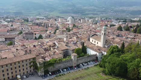 rovereto township and rooftops, aerial drone view