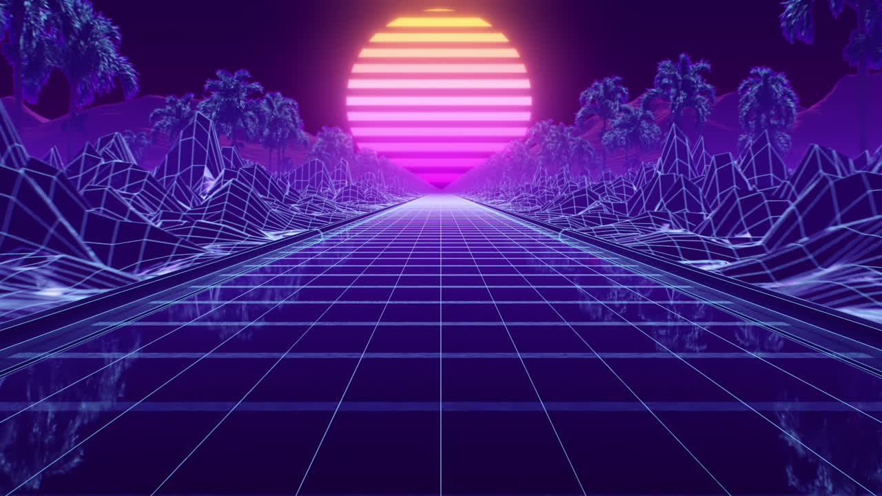 Loop background neon retro wave 80s style
