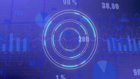 Animation-of-financial-data-processing-over-scope-scanning-and-cityscape