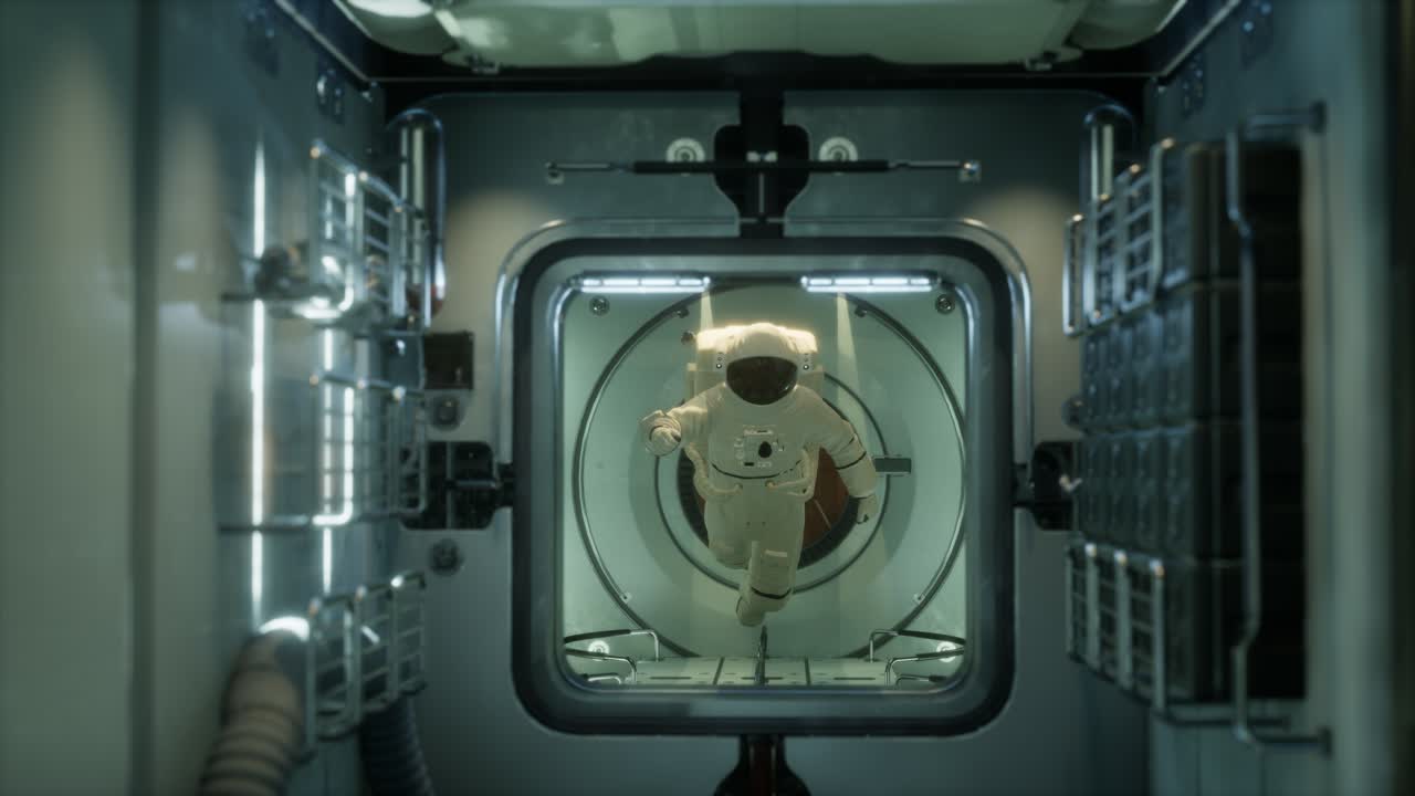 astronauta all'interno della stazione spaziale orbitale