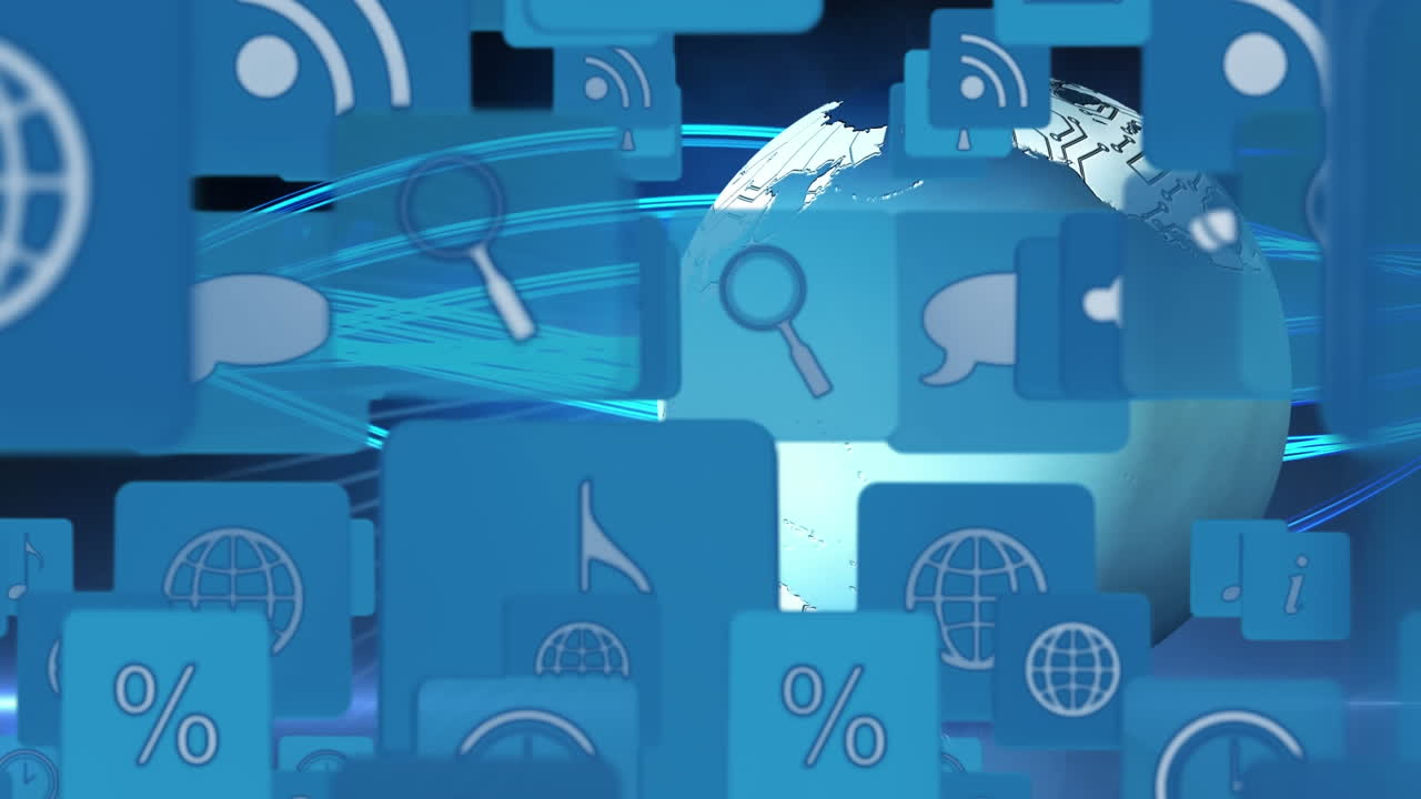 animación de iconos de medios en todo el mundo