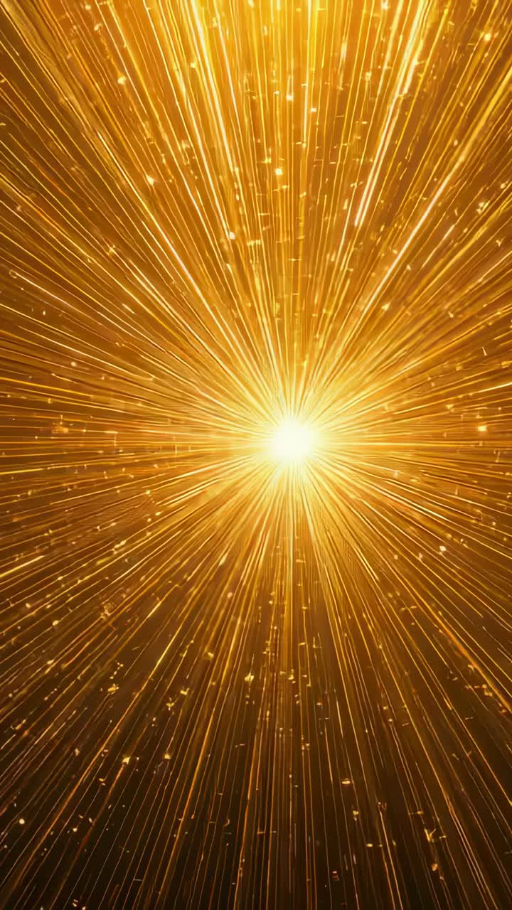 Vertical video: Brightening gold starburst radiating light across portrait amber field with sparks