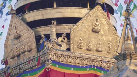 gold details of swayambhunath stupa also called the monkey temple in kathmandu, nepal. - close up shot