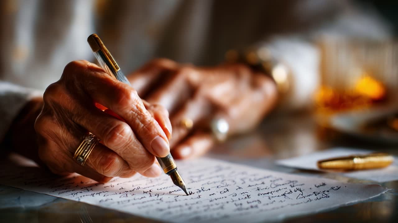 Capturing the Art of Writing: An Elegant Gesture of Hand and Pen as a Thoughtful Note Takes Shape on Paper with Beautiful Scripted Words and Careful Precision