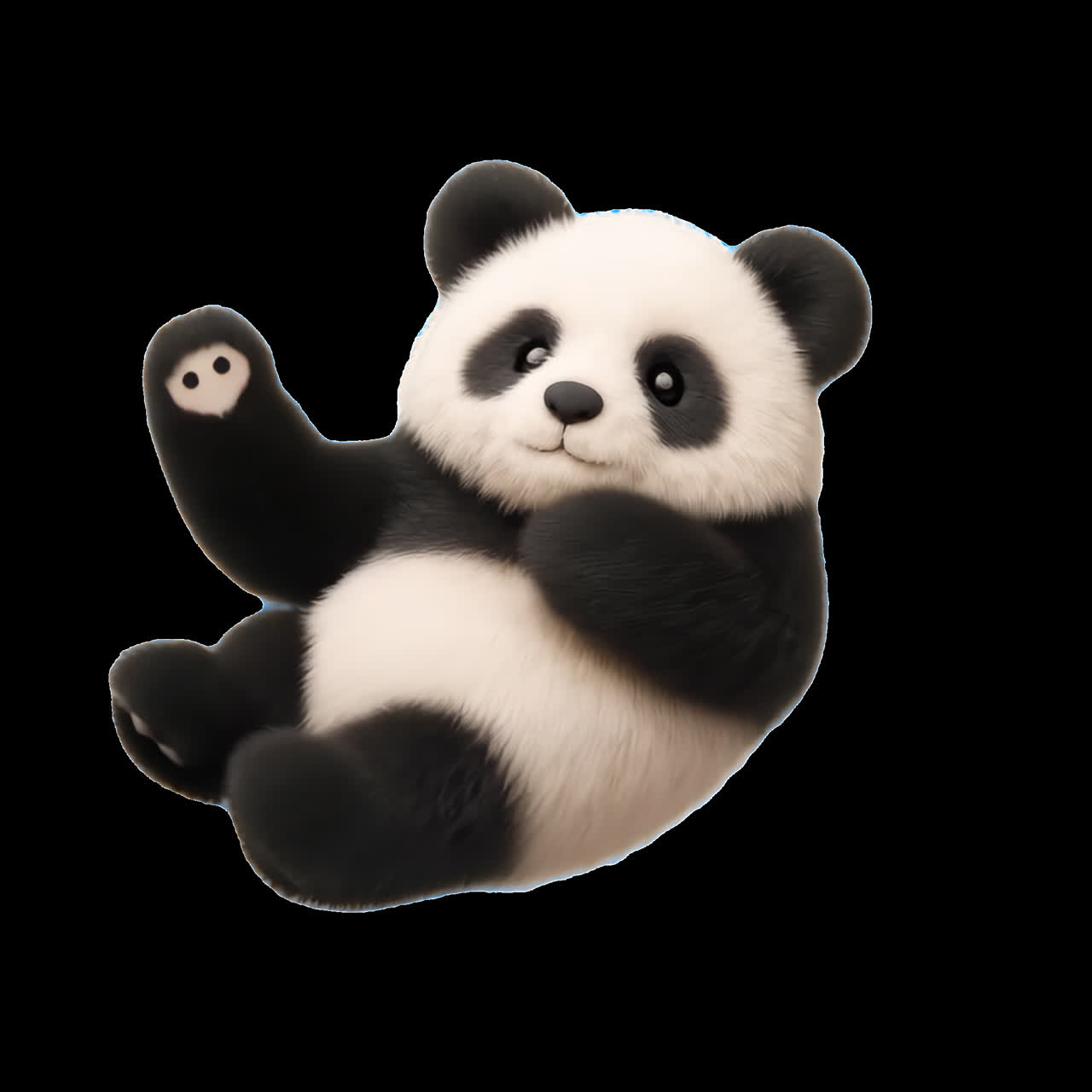 Animazione di un adorabile giocattolo panda soffice, risorsa isolata, video 4K trasparente, canale alfa, ProRes 4444