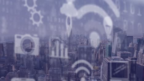 Animation-of-online-digital-icons-over-cityscape