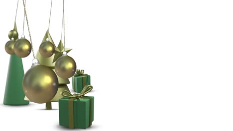 animación de bolos y decoraciones navideñas en fondo blanco con espacio de copia.