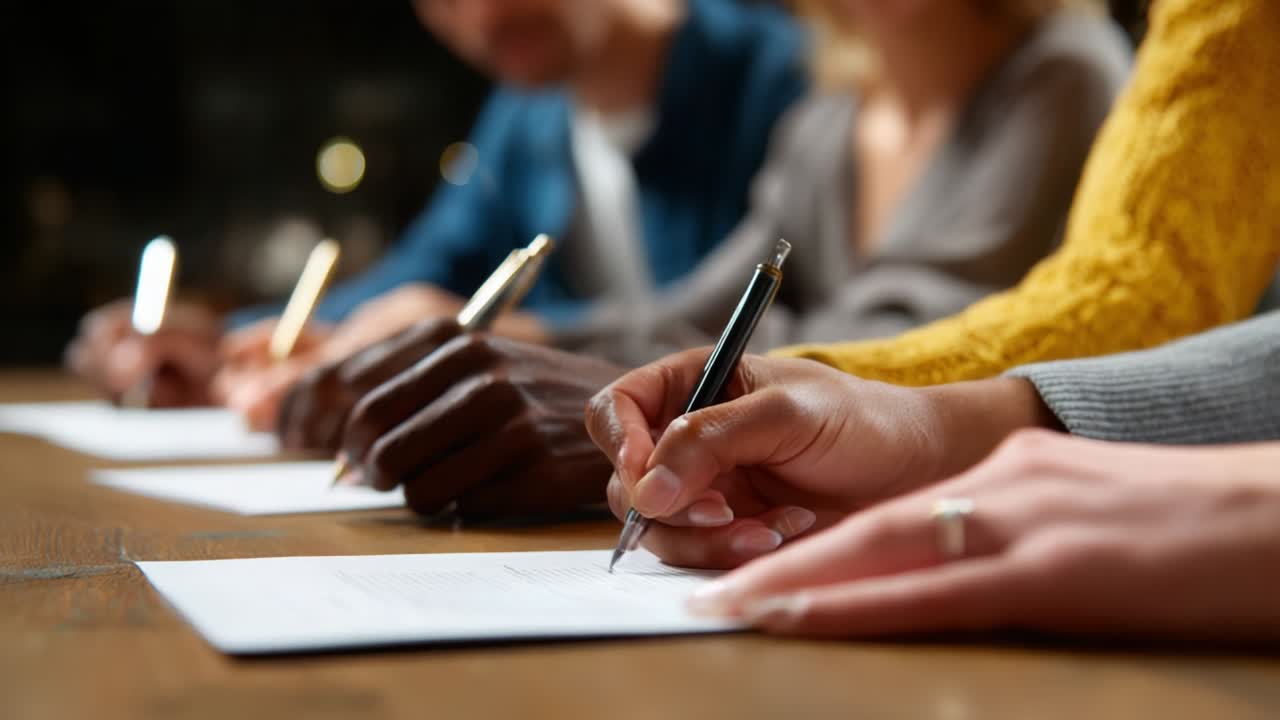 Group of people writing on paper