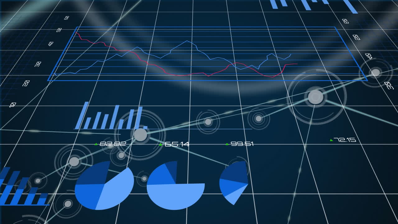 procesamiento de datos financieros contra la red de conexiones en fondo azul