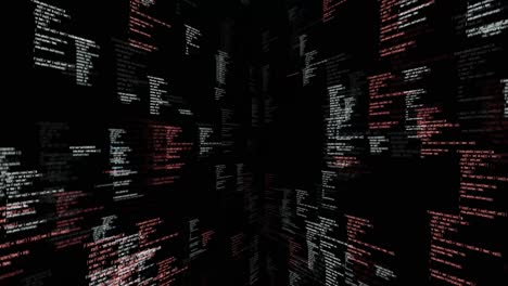 source code walls on black loop background animation dive into cyberspace with walls of source code